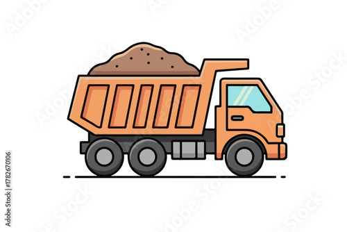 Vector Illustration of a Construction Dump Truck with a Load of Material