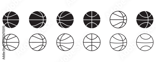 Modern basketball icon set perfect for sports branding or game designs featuring a trendy and minimalist aesthetic for your next project