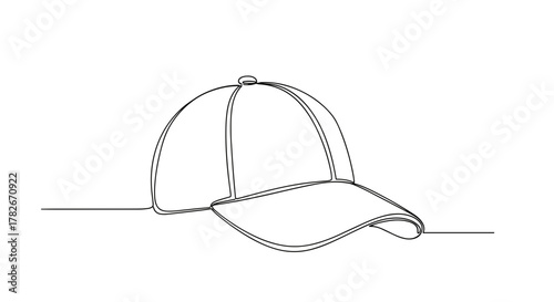 Outline of a baseball cap in minimalist style on white background  