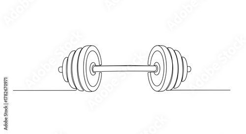 Barbell illustration in minimalist line art style on white background  