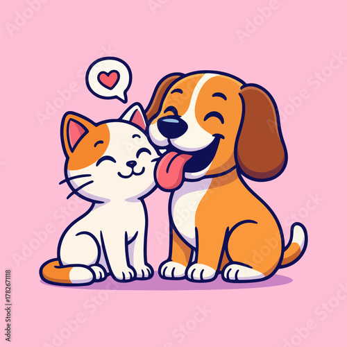 Cute happy cartoon dog and cat pets illustration vector art drawing for a fun character design