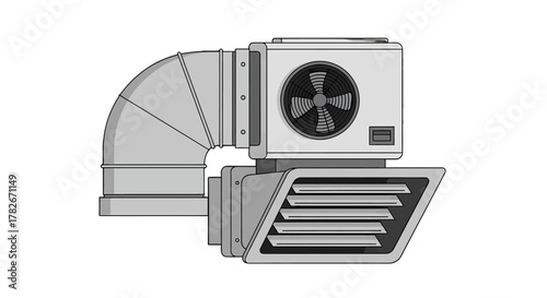 Vector Illustration of a Gray Air Conditioning Unit with Ductwork.