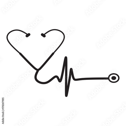 Heartbeat Connection Medical Stethoscope in Heart Shape with EKG Rhythm Healthcare Wellness Medicine Diagnosis Pulse