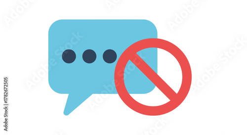 Speech bubble with a red prohibition symbol a striking silhouette