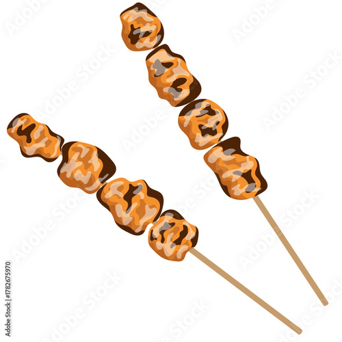 Vector illustration of Indonesian local street food — angkringan-style satay gajih, a traditional grilled delicacy made from beef fat skewers