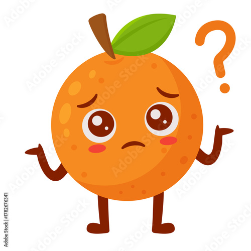 Confused Orange Cartoon Character with Question Mark Flat Illustration