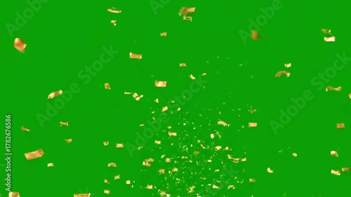 Awards & Recognition with golden confetti explosion on green screen distortion, overlay, glitch, static noise, scan lines black background, 4k animated video loop