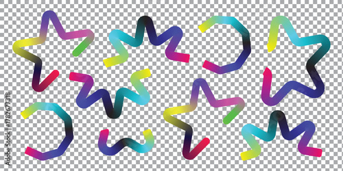 Vibrant gradient wavy shapes and stars abstract vector set art