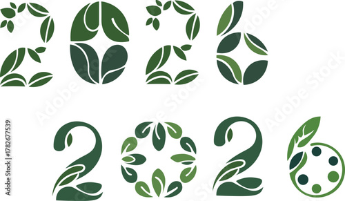 2026 year numbers made of green leaves