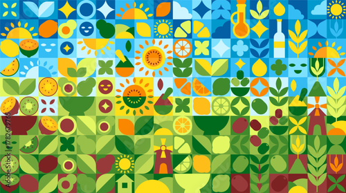 Organic geometric food. Vector Block pattern, retro abstract, and Minimalist simple nature
