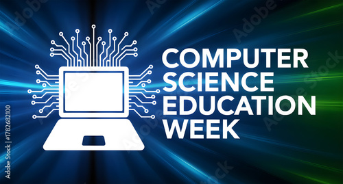 Computer science education week on blue abstract background