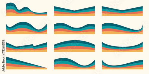 Rainbow retro header with colored lines for banner. Abstract vintage geometric stripes for template and poster. Dynamic playful border and divider. Vector groovy footer and headline