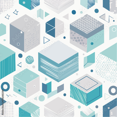 Isometric Geometric Blocks Abstract Pattern