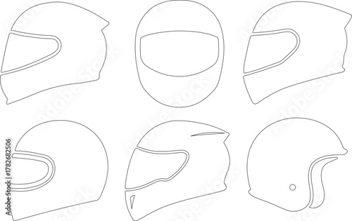 set of biker helmet Line art