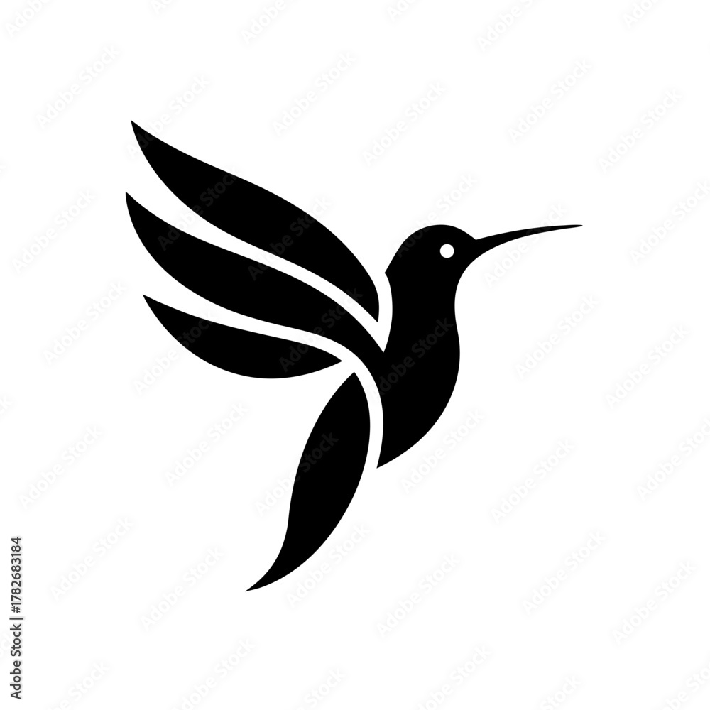 Obraz premium Stylized silhouette of a flying hummingbird icon on transparent background