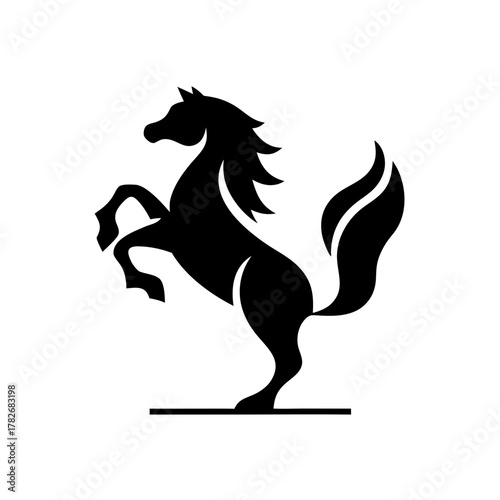 Silhouette of a rearing horse with a foxlike tail on transparent background