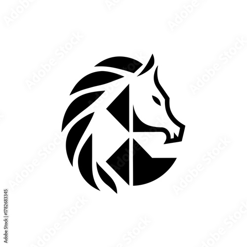 Stylized horse head logo with geometric elements on transparent background