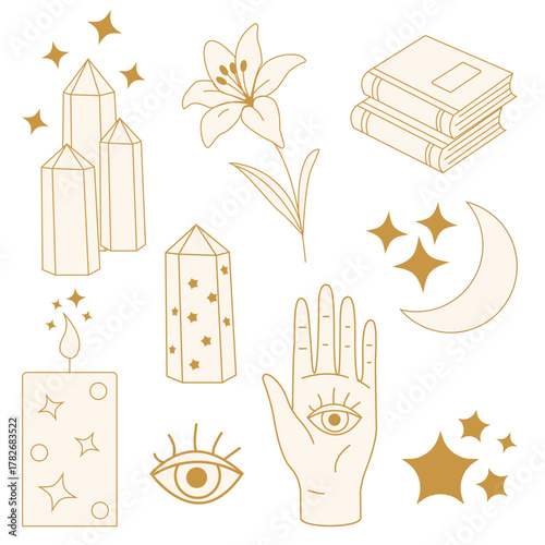 Esoteric astrological icon set, Astrology outline icon collection
