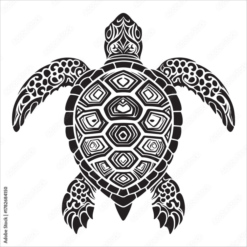 Fototapeta premium Stylized sea turtle silhouette vector illustration from top view marine life on white background