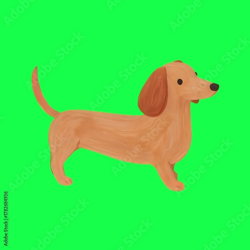 Whimsical dachshund illustration animation, transparent 4K video, green screen