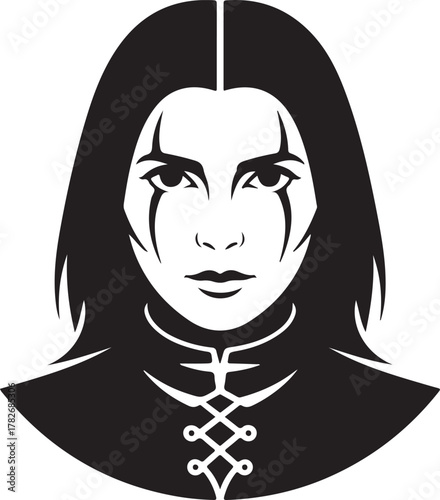 Mysterious gothic persona vector with dark hair and face paint. Vector