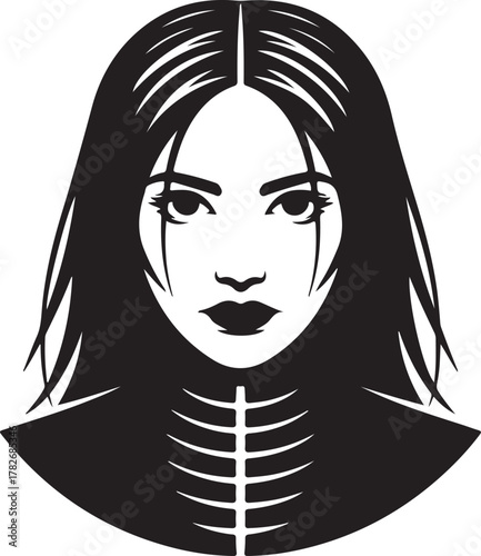 Mysterious woman portrait, vector, gothic style, dark makeup, fashion Vector