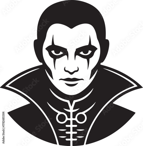 Stylized graphic illustration of a gothic man with dark face paint Vector