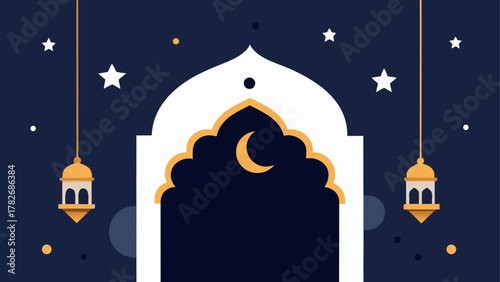 Ramadan illustration with lanterns and moon design on transparent background