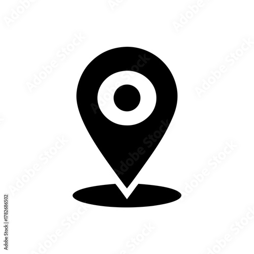 Black location pin icon on a white isolated background on transparent background