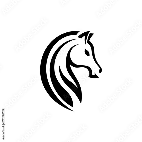 Illustration of a horse head with a stylized mane design on transparent background