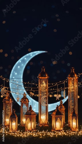 Ramadan Night Ambience with Lanterns, Moon, and Warm Spiritual Lighting