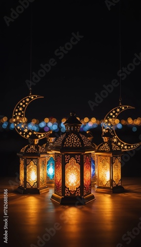 Ramadan Night Ambience with Lanterns, Moon, and Warm Spiritual Lighting
