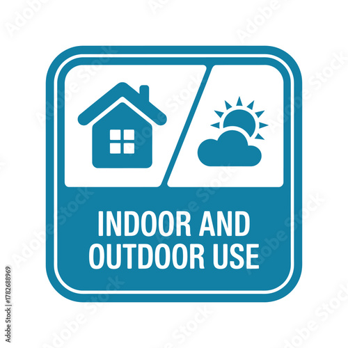 Clear icon symbol indicating indoor and outdoor use for products and services