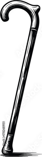 Classic Wooden Walking Cane Vintage Stick Illustration