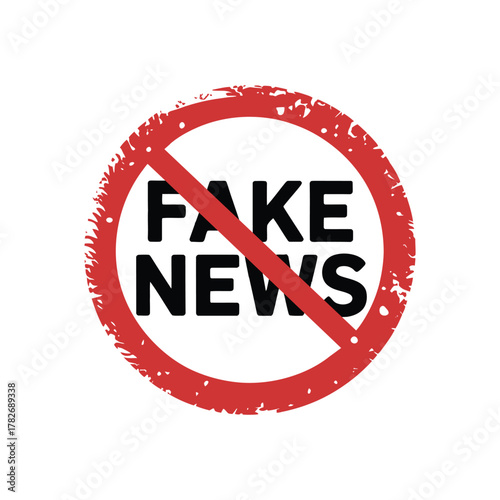 Stop fake news symbol red circle with diagonal line over text