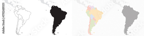 Latin America vector map on white background. Half Tone dot matrix style Latin America political map.