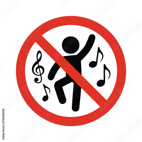 No dancing allowed sign with music notes and figure silhouette