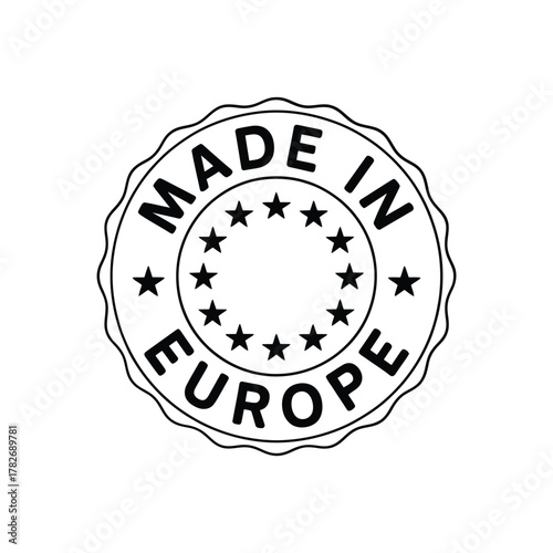 Circular made in europe stamp with european union stars emblem