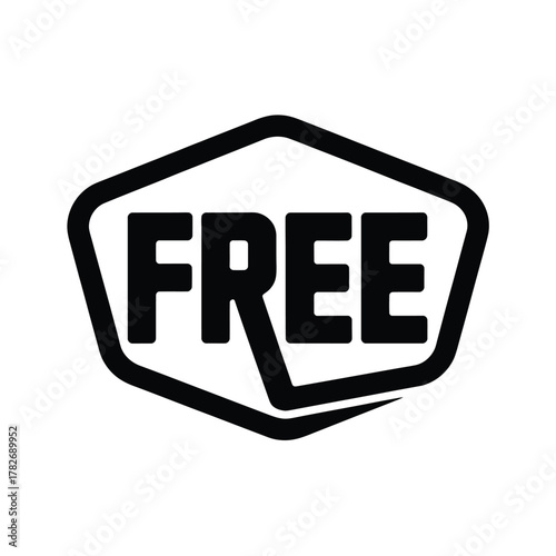 Bold black and white hexagonal stamp or badge with the word free
