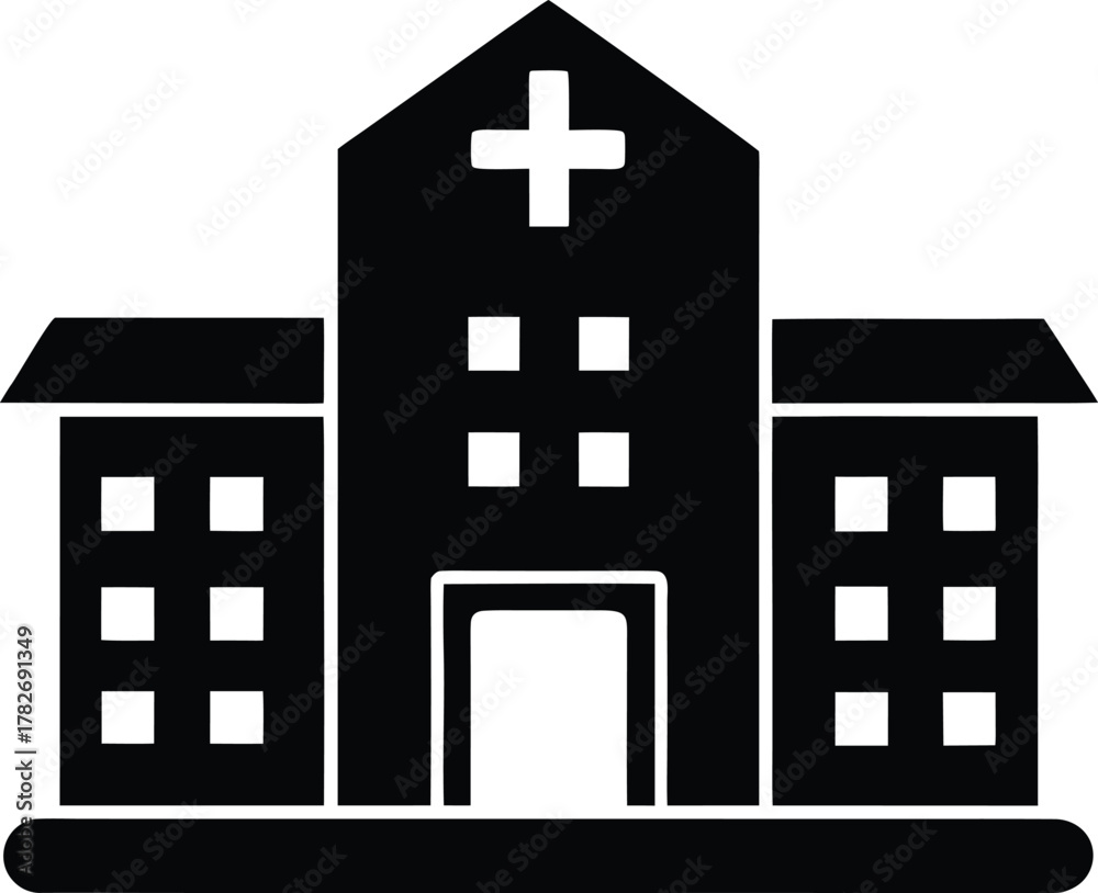 Obraz premium Hospital Building Vector Graphic, Icon of Healthcare, Medical Clinic, Emergency, Treatment, Service, Medicine, and Health