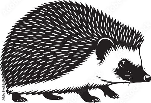 Detailed silhouette of a spiky hedgehog walking with its paws visible and detailed texture