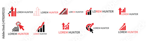 Set of business and finance growth chart icons logo with upward arrows