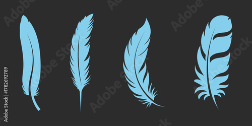 Feather icon. Bird feather icon set. Clean and detailed feather vector set ideal for natural and spiritual design themes. Feather black silhouette vector illustration. EPS 10