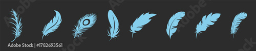 Elegant black feather silhouette set. Vector of feather icons collection. Black feather silhouette set in various shapes.