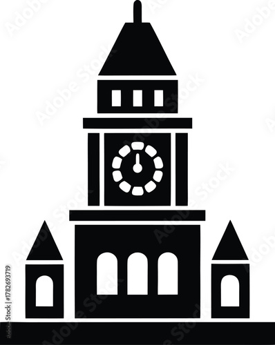 Clock Tower Vector Silhouette: Historic Landmark Illustration for Timekeeping Architecture and Cityscape Design