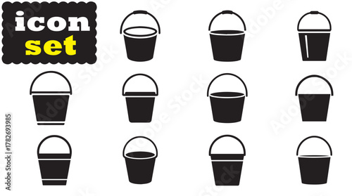 Bucket icon Set, Bucket solid vector