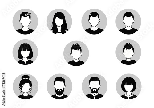 Diverse collection of nine gray profile silhouettes representing different people
