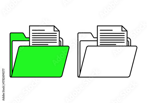 Two file folders one green and one white with documents inside