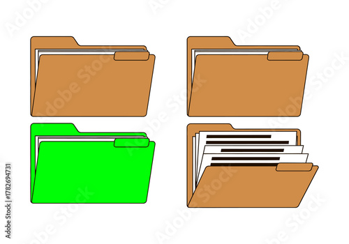 Four file folders in various colors and contents are displayed