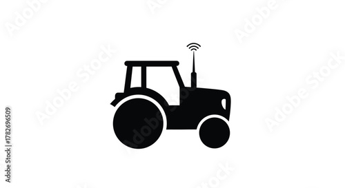 Simple black silhouette of a tractor with a wireless signal icon above